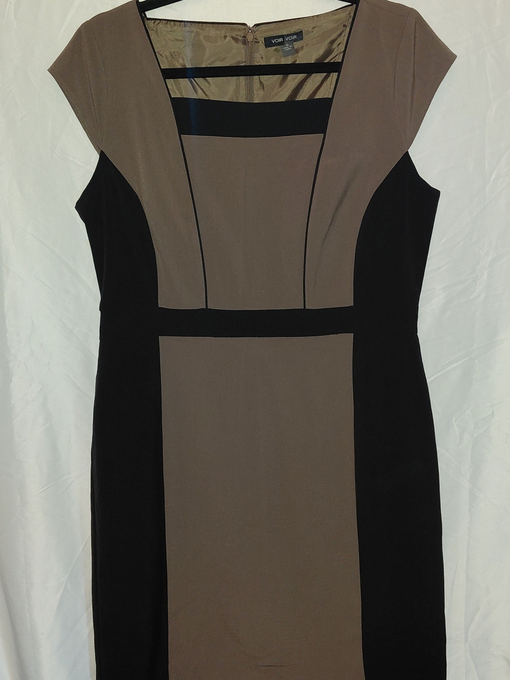 Voir Voir Taupe and Black Colorblock Midi Dress #2165